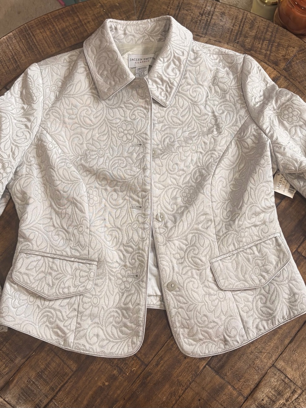 Jaclyn Smith Silver Embroidered Floral Blazer